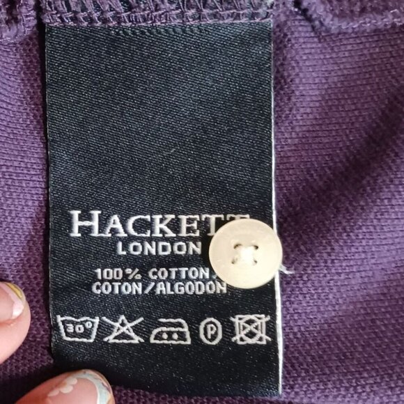 Hackett London Vtg number 4 Retro Classic Tailored Polo Shirt Purple/wht Large - Picture 10 of 12